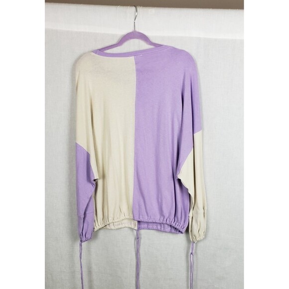 Easel Tunic Top Oversized S Purple Beige Colorblock Casual Drawstring Hem Boho - Picture 2 of 5